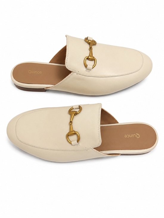 Quince Shoes - Quince Cream Leather Slip-On Mules with Gold Accent